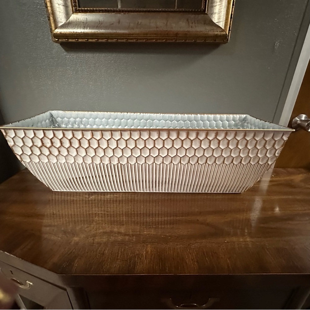 Rectangular White Gold Metal Planter with Honeycomb Design 31”L x 9.5”H x 9.5”D